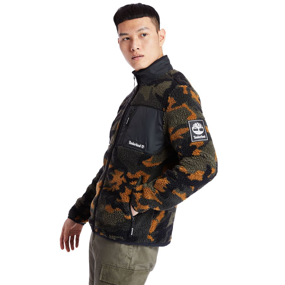 Geaca Timberland Barbati Negrii/Verzi/Maro - Camo Recycled Fleece - Romania - WJEACF819